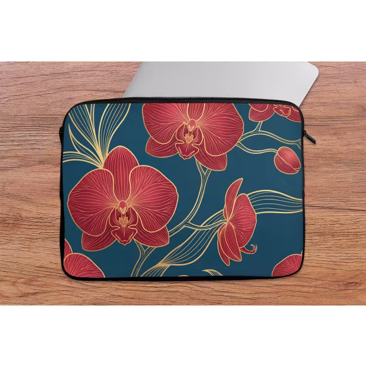 Laptophoes - Bloemen - Rood - Goud — 2