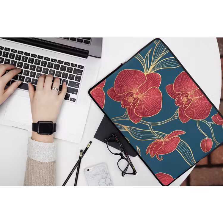 Laptophoes - Bloemen - Rood - Goud — 3