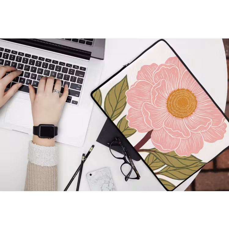 Laptophoes - Bloemen - Roze - Illustratie — 3