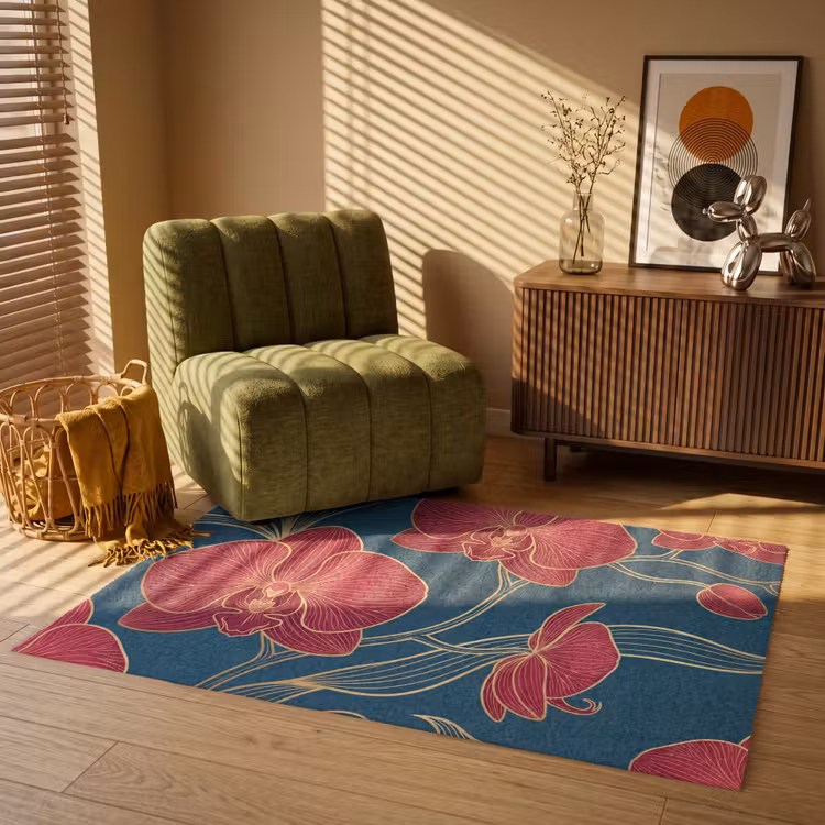 Vloerkleed - Bloemen - Rood - Goud — 2