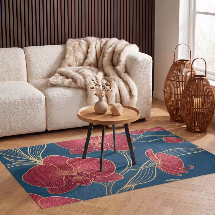 Vloerkleed - Bloemen - Rood - Goud — 3