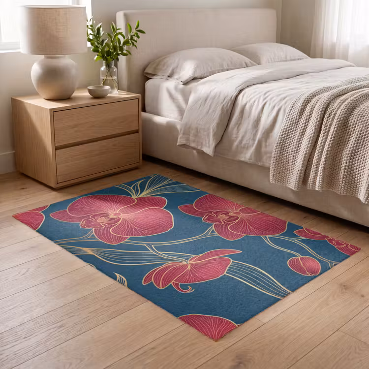 Vloerkleed - Bloemen - Rood - Goud — 5