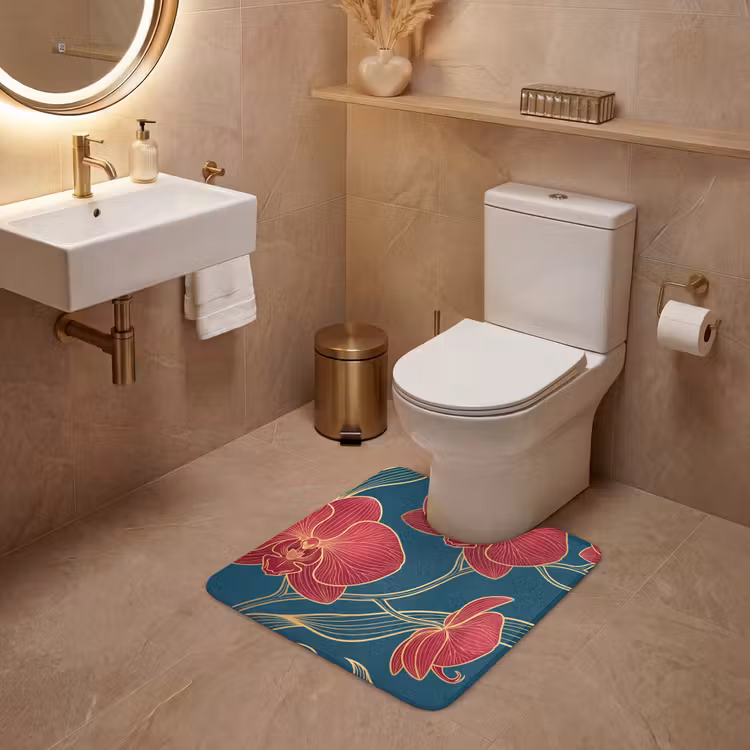 Wc Mat - Bloemen - Rood - Goud — 3