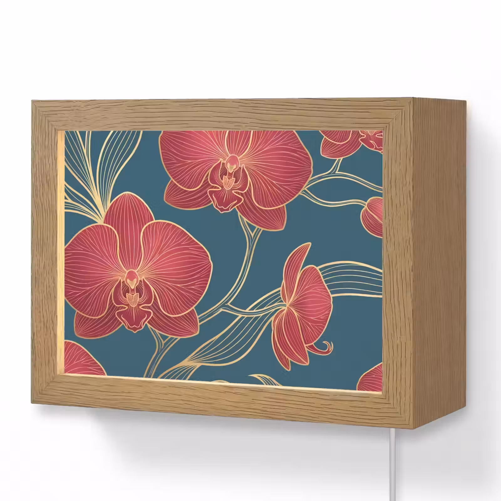 Lightbox - Wandlamp - Bloemen - Rood - Goud — 1
