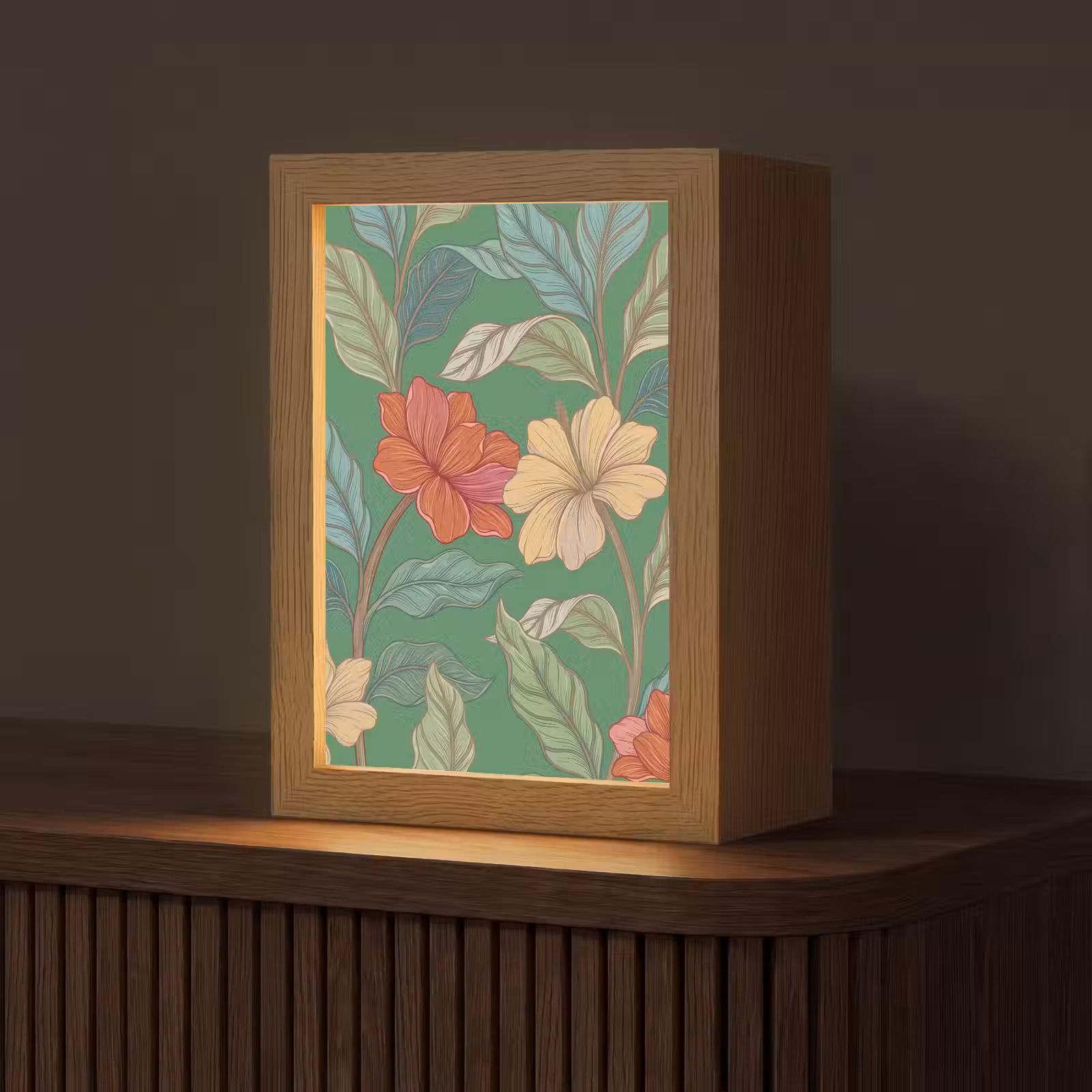 Tafellamp - Bloemen - Groen - Illustratie — 1