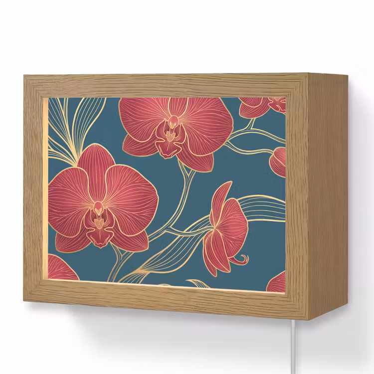 Lightbox - Wandlamp - Bloemen - Rood - Goud — 1