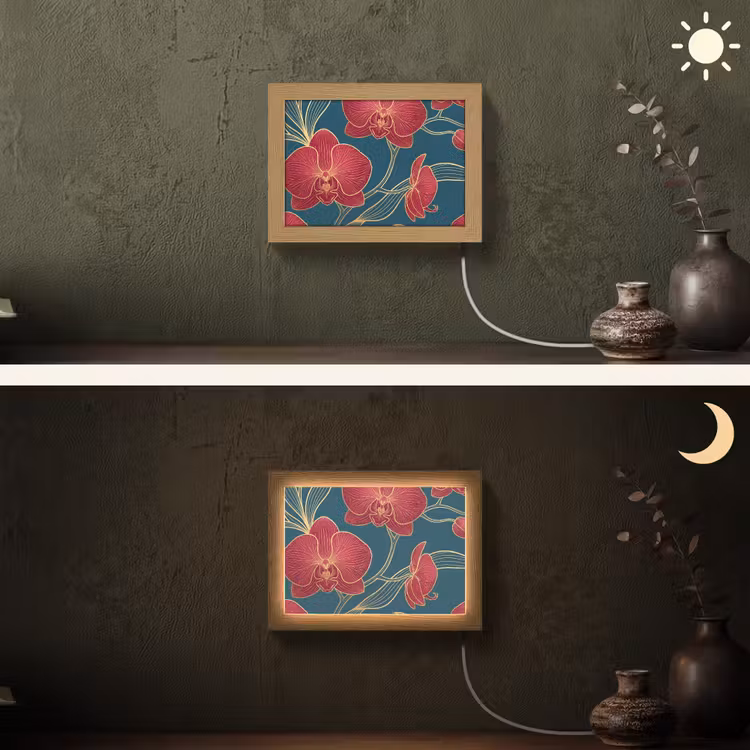 Lightbox - Wandlamp - Bloemen - Rood - Goud — 3