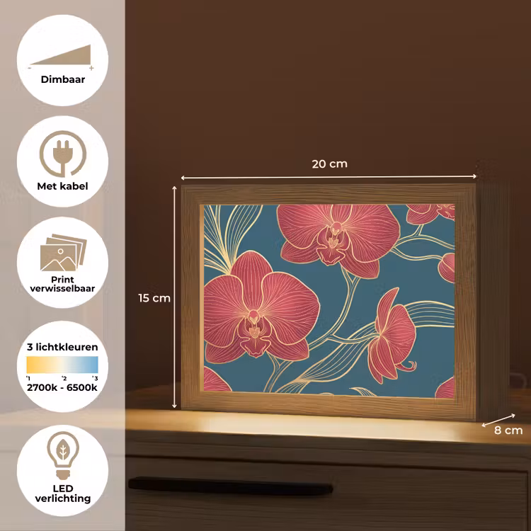 Lightbox - Wandlamp - Bloemen - Rood - Goud — 9