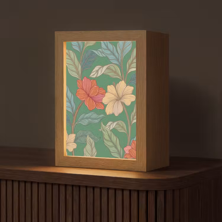 Tafellamp - Bloemen - Groen - Illustratie — 1