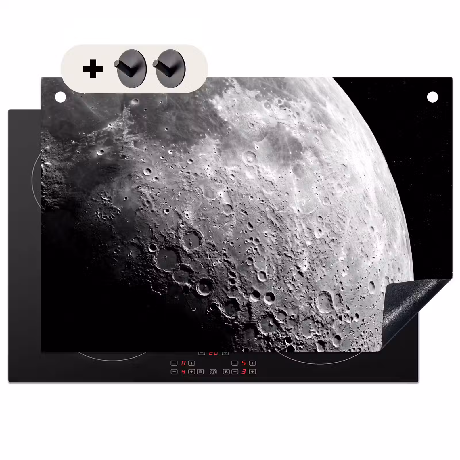 Inductie beschermer en spatscherm (2in1) - Maan - Kraters - Ruimte — 1