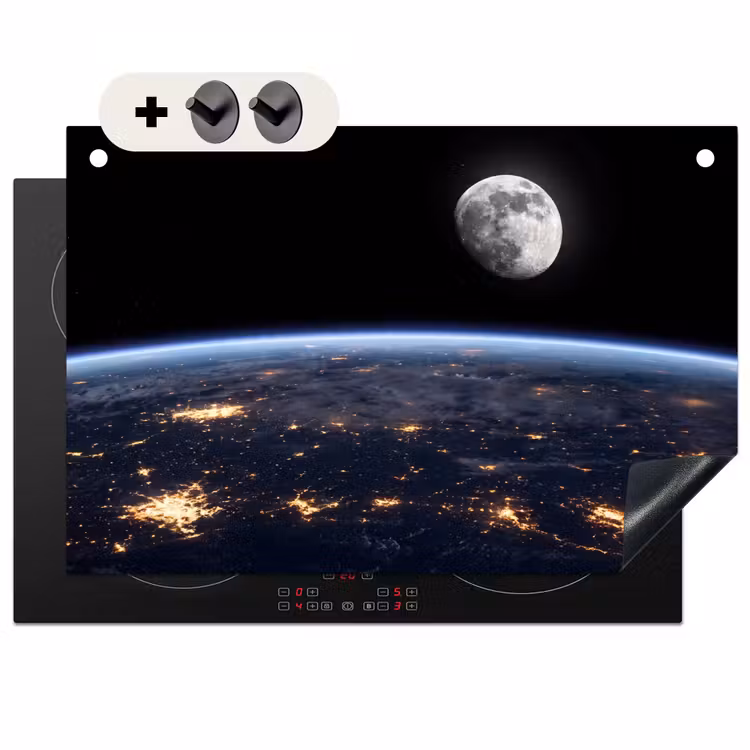 Inductie beschermer en spatscherm (2in1) - Aarde - Nacht - Ruimte — 1