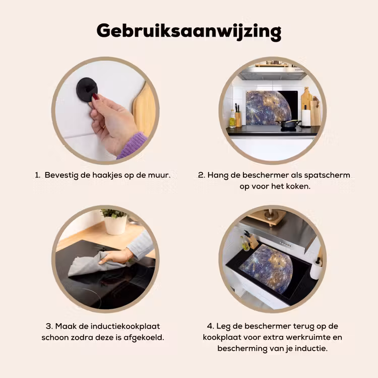 Inductie beschermer en spatscherm (2in1) - Planeet - Kraters - Ruimte — 6