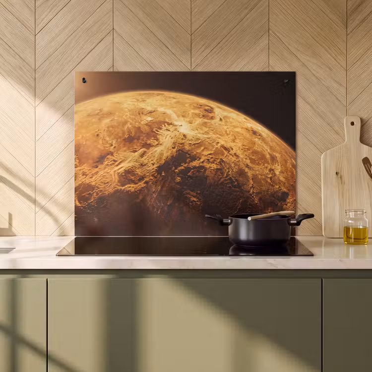 Inductie beschermer en spatscherm (2in1) - Planeet - Ruimte - Oranje — 2