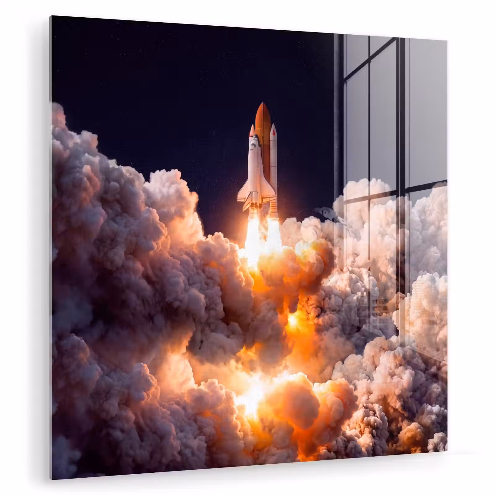 Glas schilderij - Ruimtevaartuig - Lancering - Sterren — 1