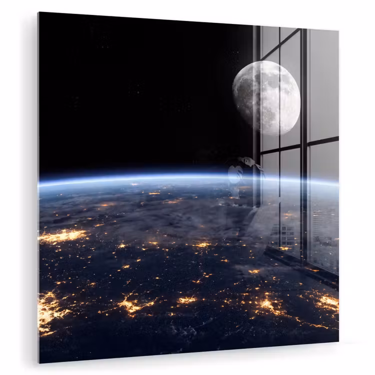 Glas schilderij - Aarde - Nacht - Ruimte — 1