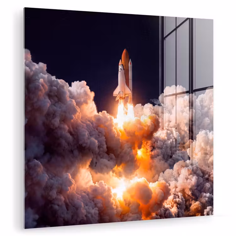 Glas schilderij - Ruimtevaartuig - Lancering - Sterren — 1