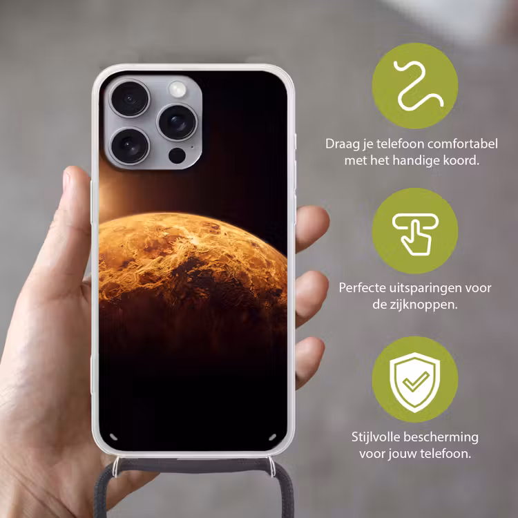 Telefoonhoesje met koord - Planeet - Ruimte - Oranje — 4