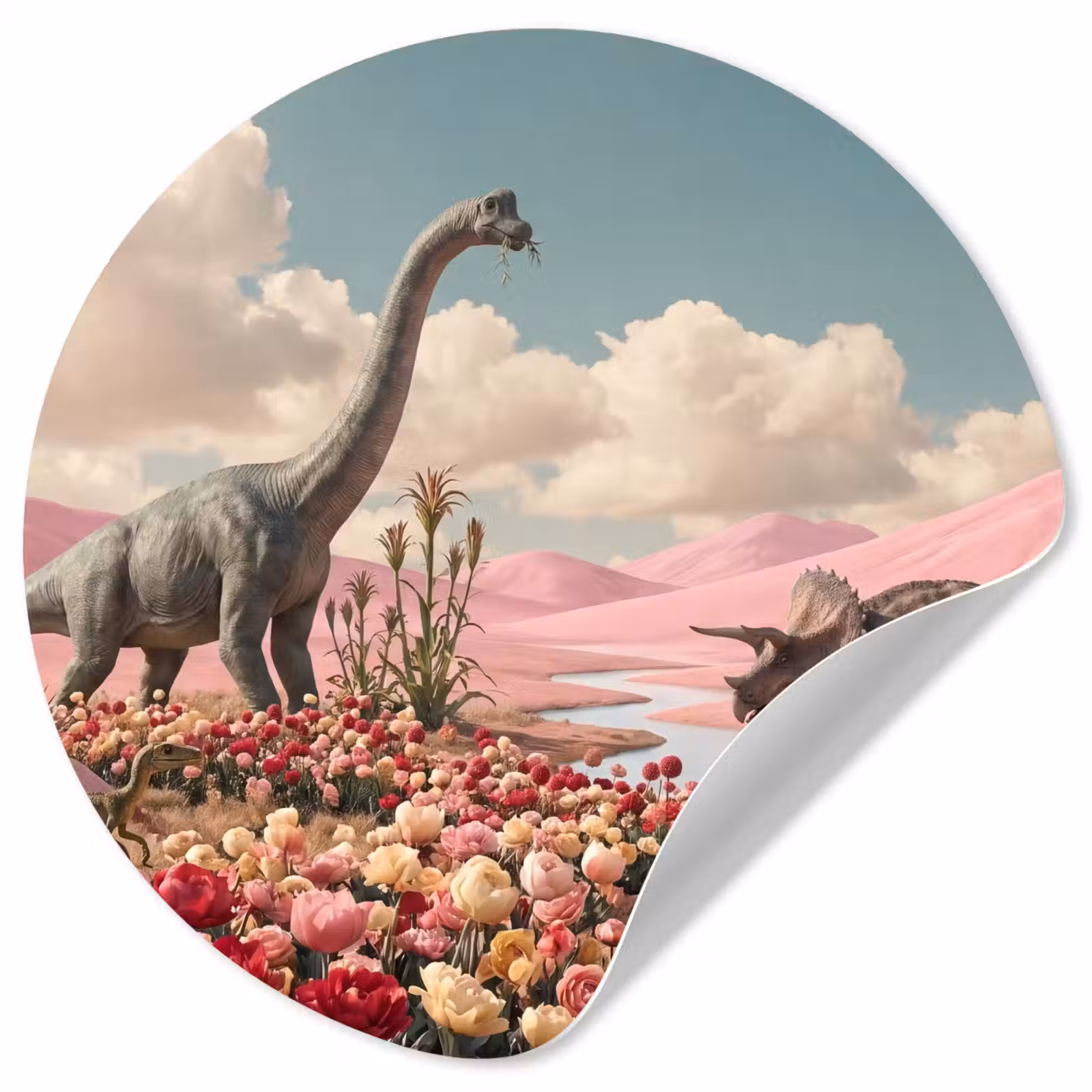 Behangcirkel - Dinosaurus - Roze - Landschap — 1