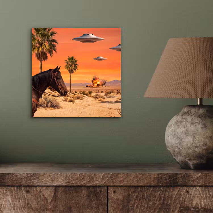 Aluminium schilderij - Cowboy - Paard - Woestijn — 3