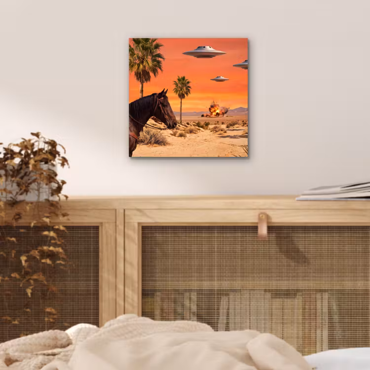 Aluminium schilderij - Cowboy - Paard - Woestijn — 4
