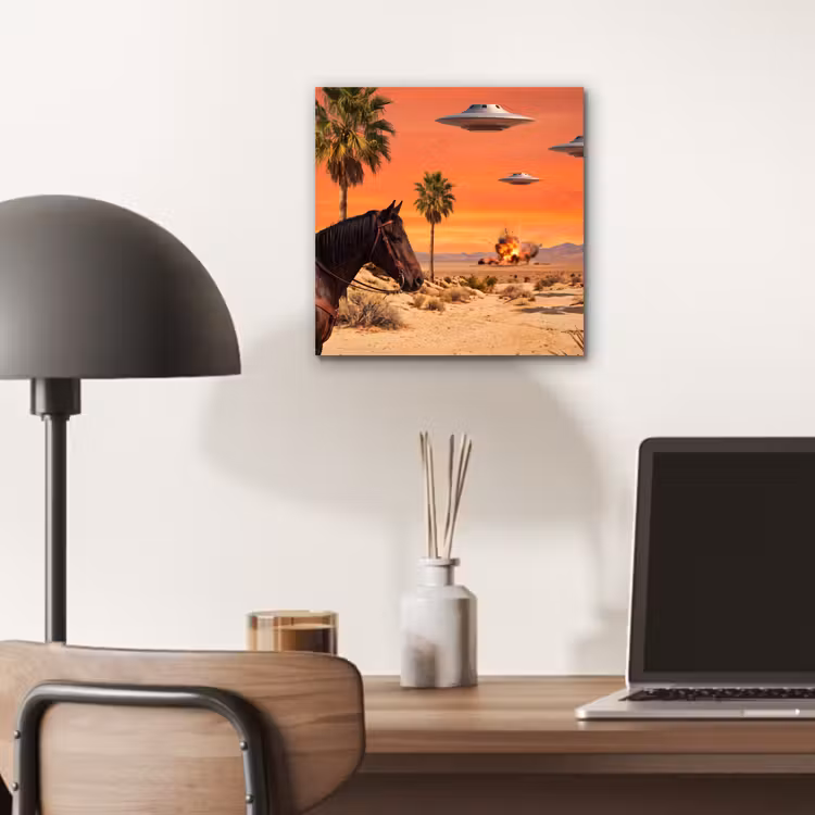 Aluminium schilderij - Cowboy - Paard - Woestijn — 6
