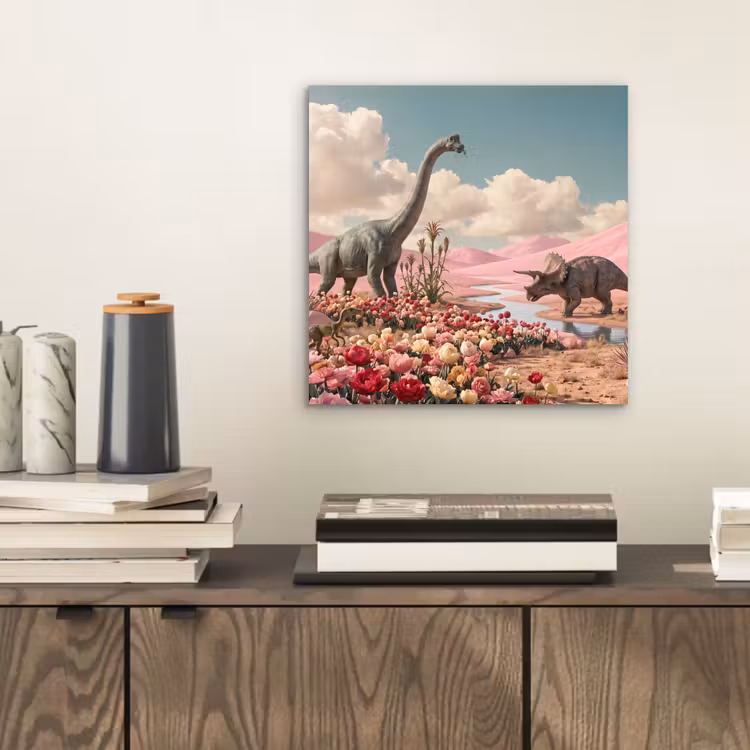 Aluminium schilderij - Dinosaurus - Roze - Landschap — 2
