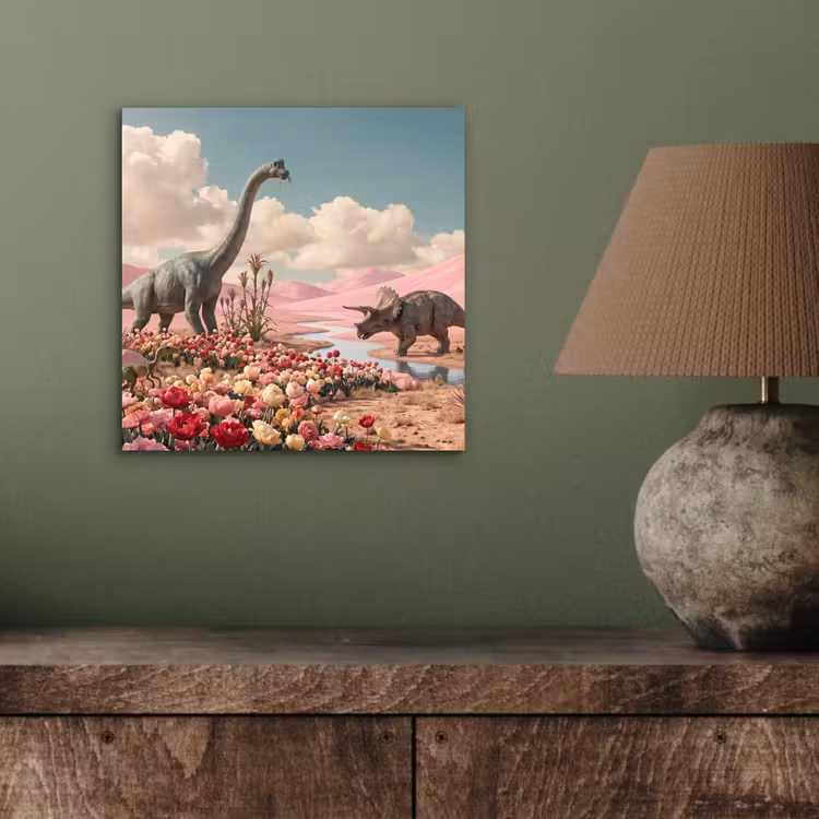 Aluminium schilderij - Dinosaurus - Roze - Landschap — 3