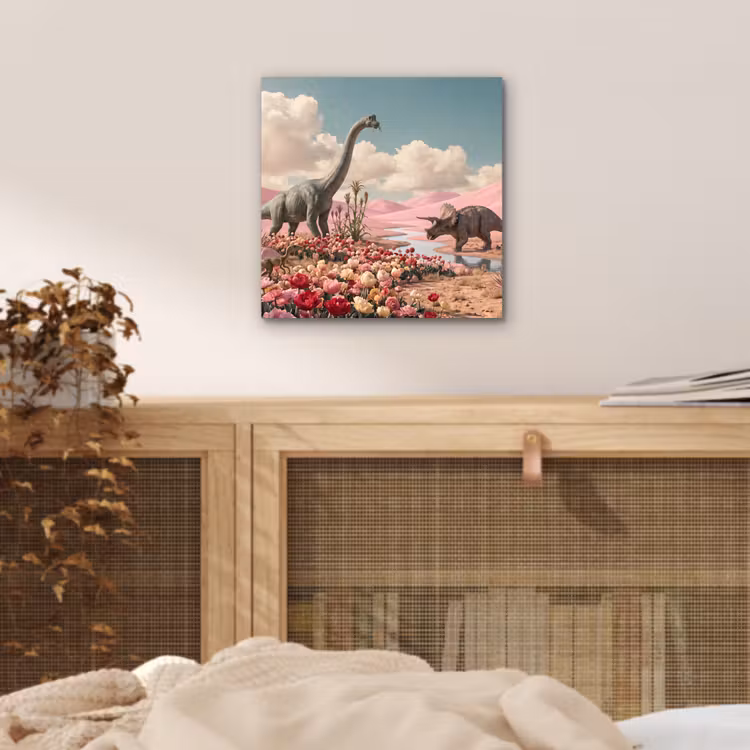 Aluminium schilderij - Dinosaurus - Roze - Landschap — 4