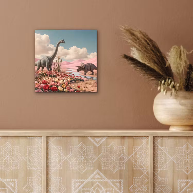 Aluminium schilderij - Dinosaurus - Roze - Landschap — 5
