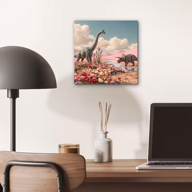 Aluminium schilderij - Dinosaurus - Roze - Landschap — 6