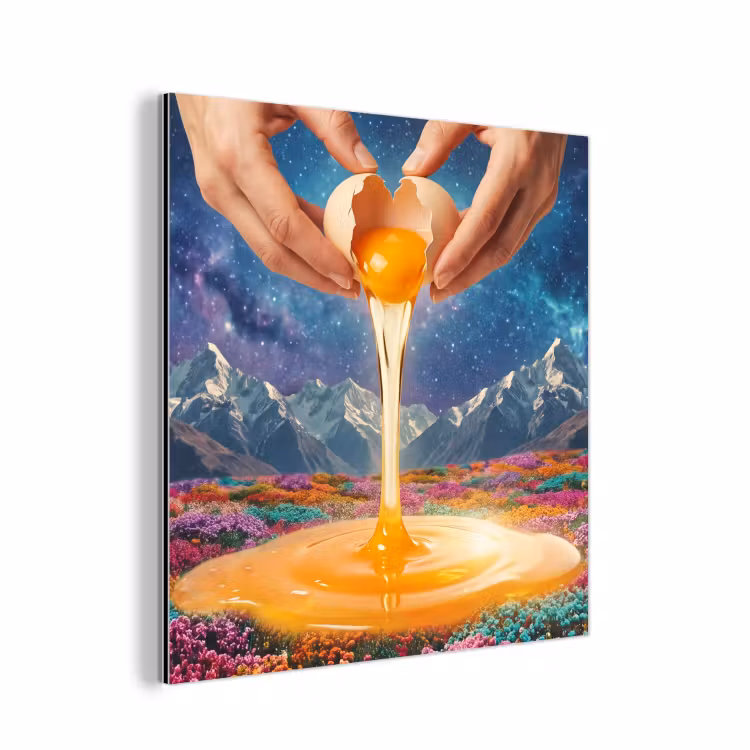 Aluminium schilderij - Handen - Ei - Surrealisme — 1