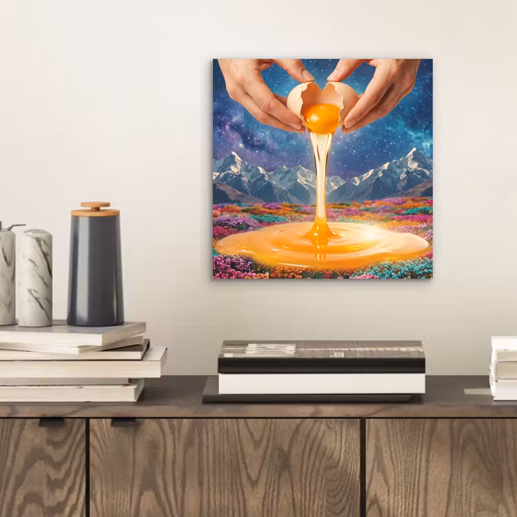 Aluminium schilderij - Handen - Ei - Surrealisme — 2