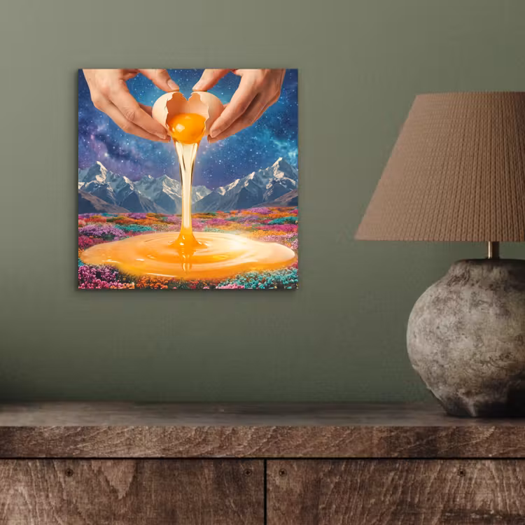 Aluminium schilderij - Handen - Ei - Surrealisme — 3