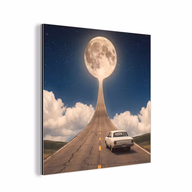 Aluminium schilderij - Weg - Maan - Nacht — 1