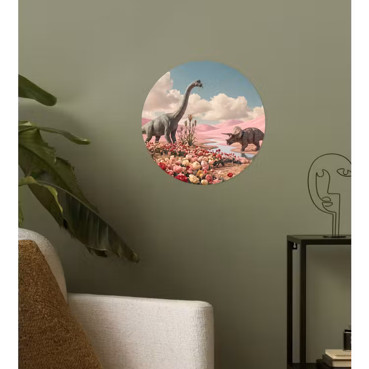 Behangcirkel - Dinosaurus - Roze - Landschap — 3
