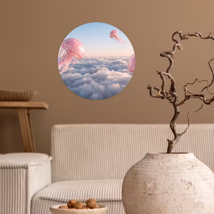 Behangcirkel - Roze dier - Wolken — 2