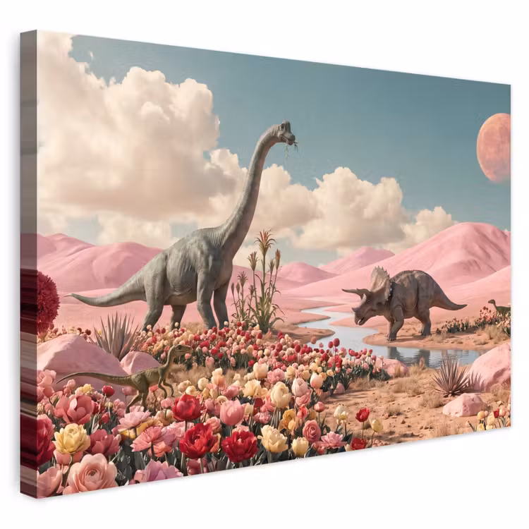 Buiten canvas - Dinosaurus - Roze - Landschap — 1