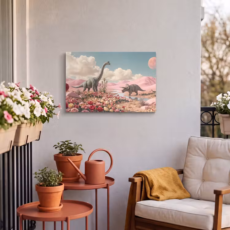 Buiten canvas - Dinosaurus - Roze - Landschap — 3