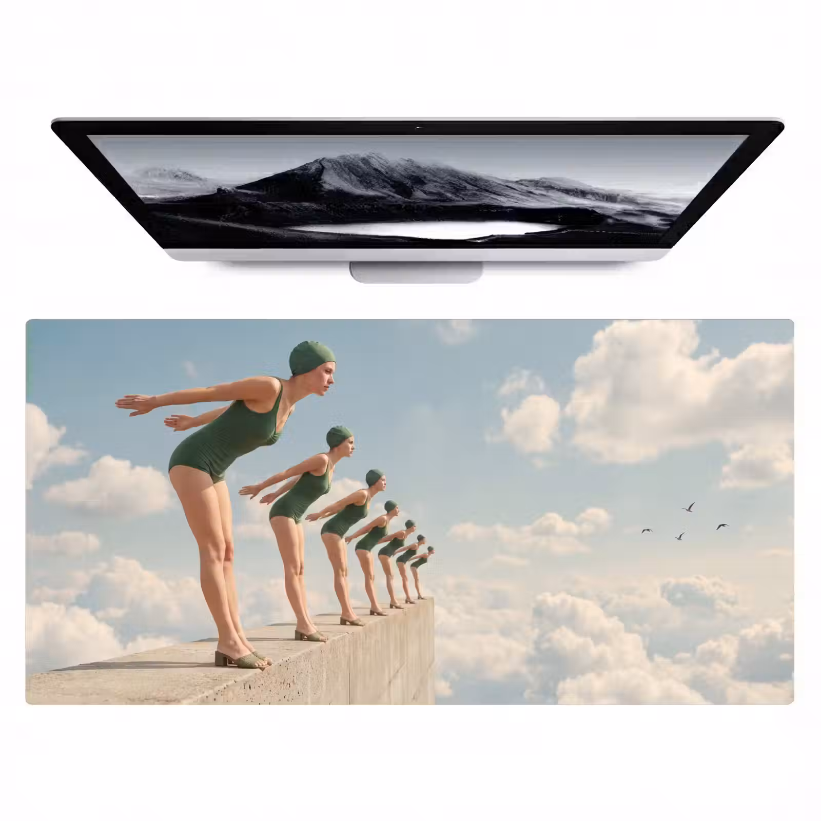 Bureau onderlegger - Vrouwen - Duikhouding - Wolken — 1