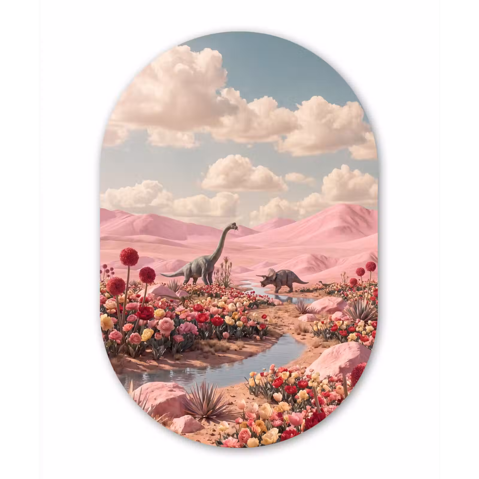 Muurovaal aluminium - Dinosaurus - Roze - Landschap — 1