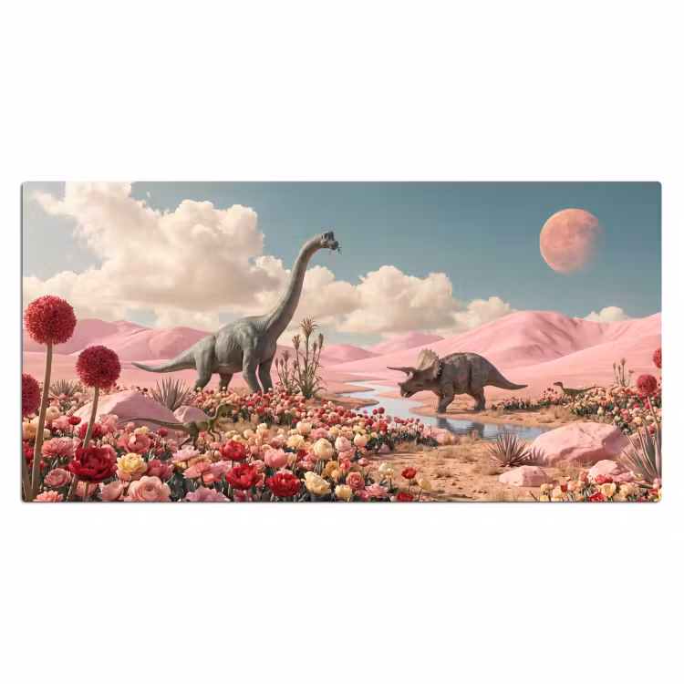 Bureau onderlegger - Dinosaurus - Roze - Landschap — 2