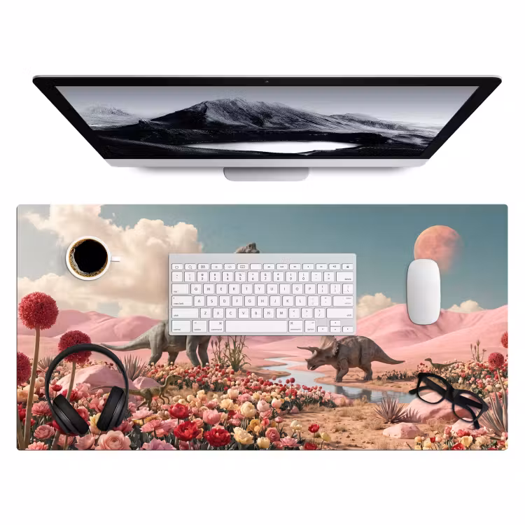 Bureau onderlegger - Dinosaurus - Roze - Landschap — 4