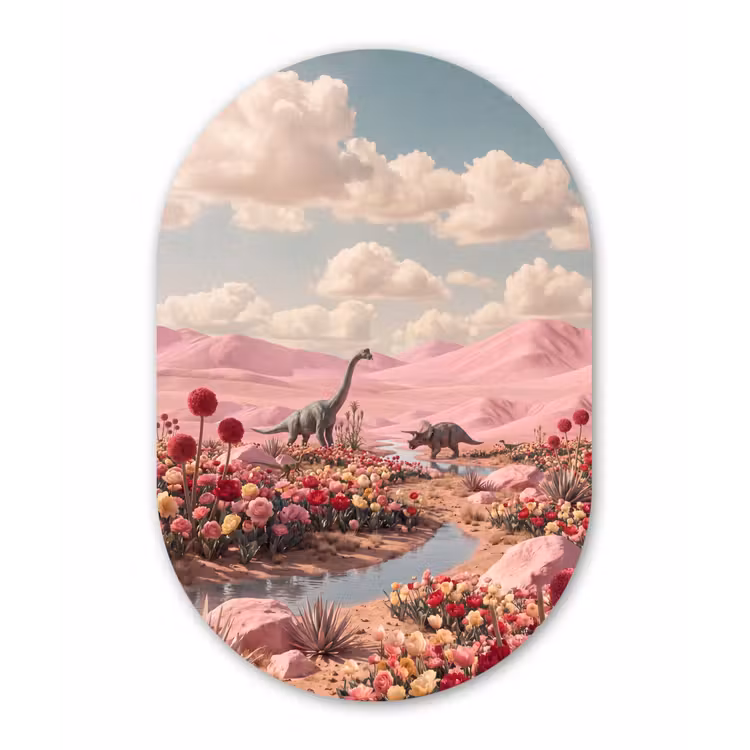 Muurovaal aluminium - Dinosaurus - Roze - Landschap — 1