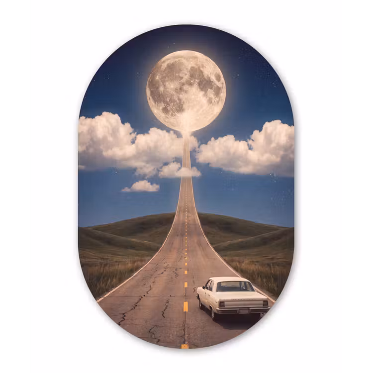 Muurovaal aluminium - Weg - Maan - Nacht — 1