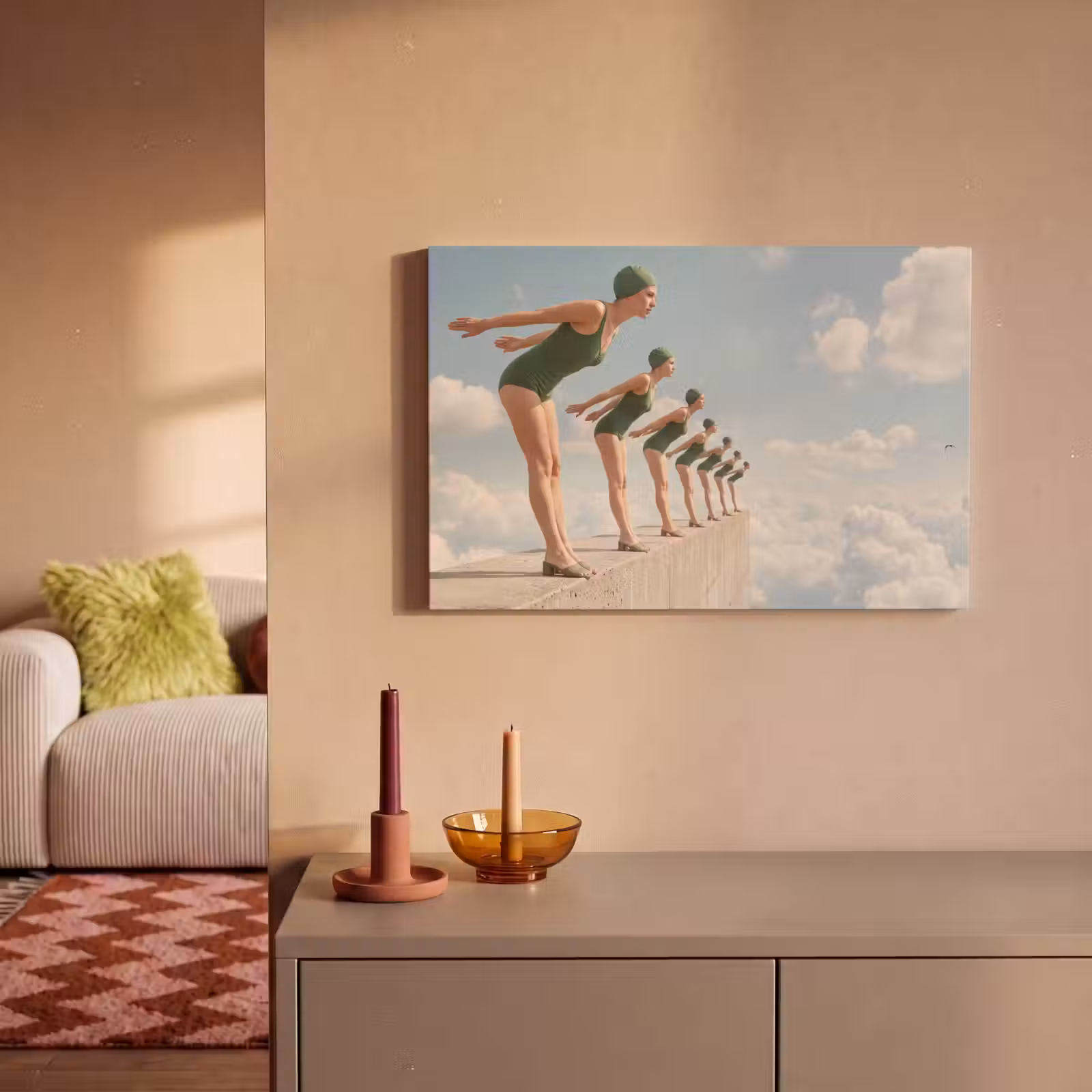 Canvas schilderij - Vrouwen - Duikhouding - Wolken — 1