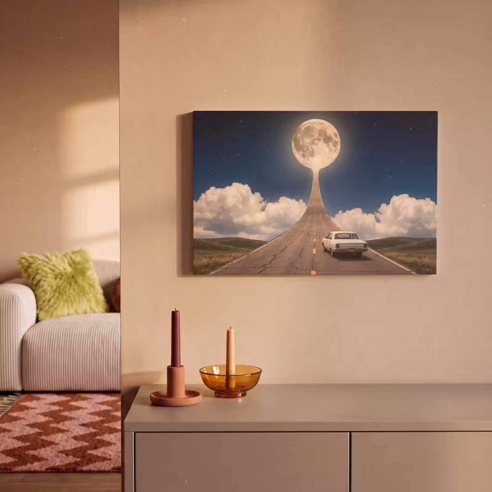 Canvas schilderij - Weg - Maan - Nacht — 1