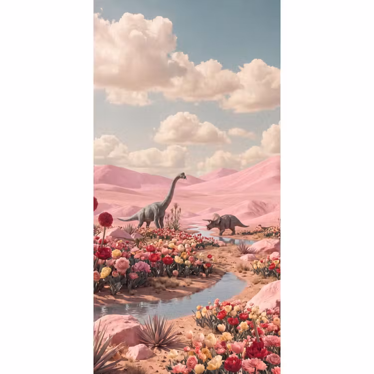 Behang - Dinosaurus - Roze - Landschap — 2