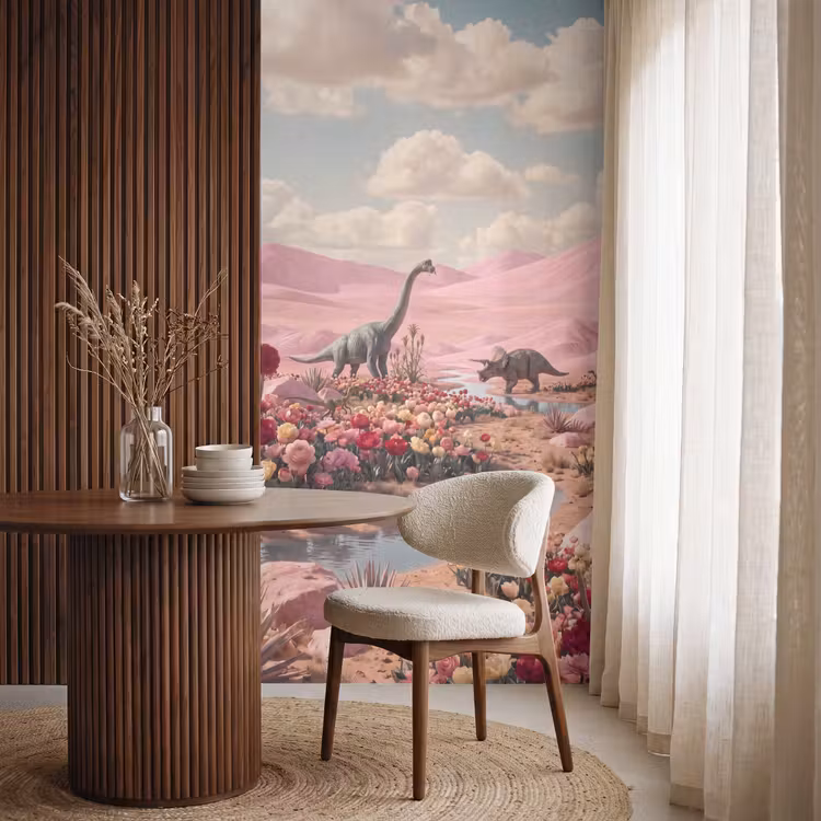 Behang - Dinosaurus - Roze - Landschap — 4
