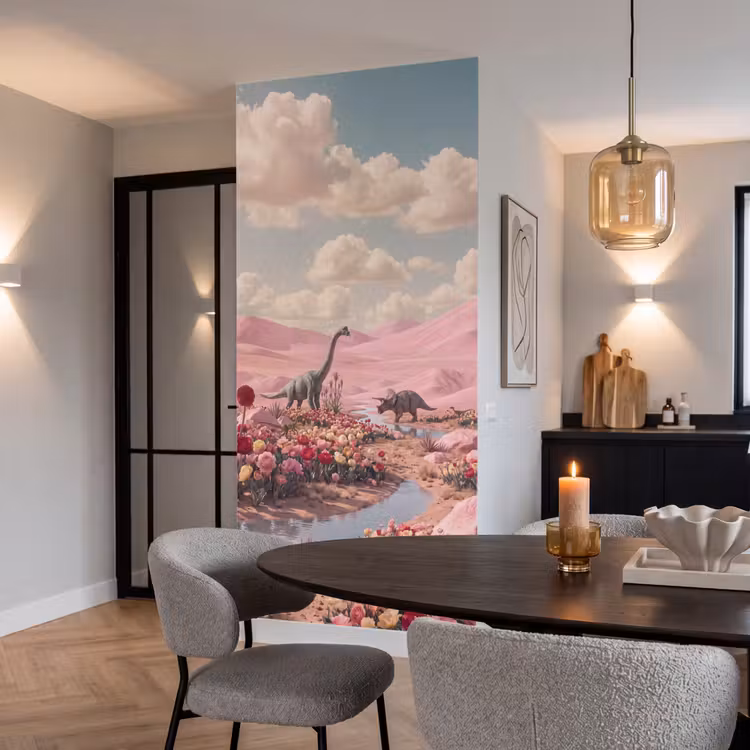 Behang - Dinosaurus - Roze - Landschap — 5