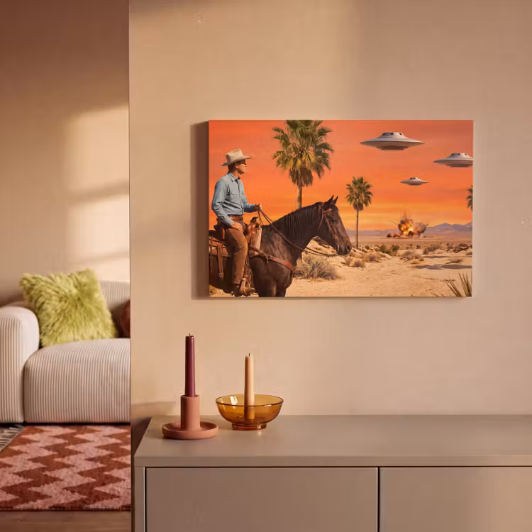 Canvas schilderij - Cowboy - Paard - Woestijn — 1